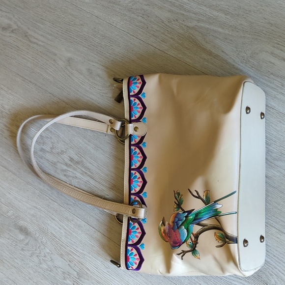 Anuschka Hand-Painted and Embroidered LeatherLarge Tote-Bird Song - Picture 1 of 5
